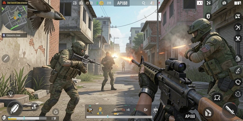 Screenshot utama menunjukkan aksi gameplay FPS yang mendebarkan.