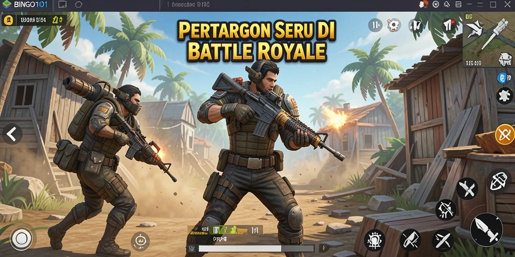 Screenshot BINGO101 menampilkan aksi mendebarkan dalam pertempuran Battle Royale.