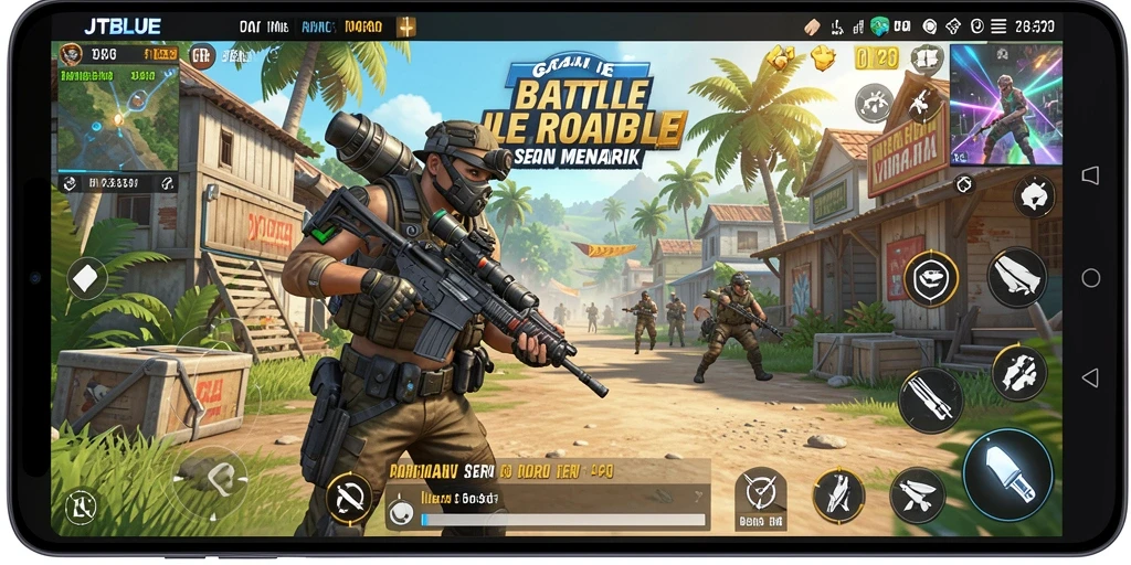 Screenshot menunjukkan gameplay seru dalam JTBLUE Battle Royale.