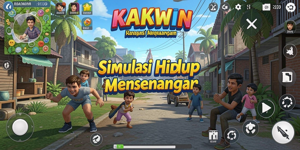 Screenshot gameplay KAKWIN menampilkan dunia simulasi yang kaya dan interaktif.