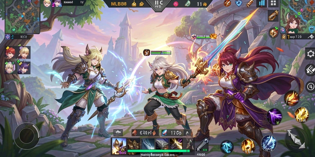 Tampilan gameplay seru dalam dunia Anime yang penuh warna.