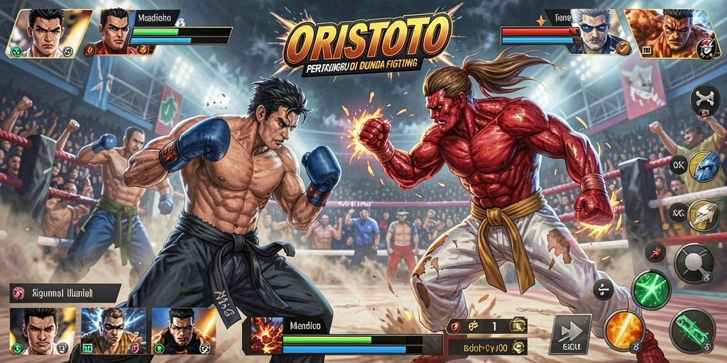 Screeshot gameplay ORISTOTO menunjukkan aksi pertarungan yang mendebarkan.