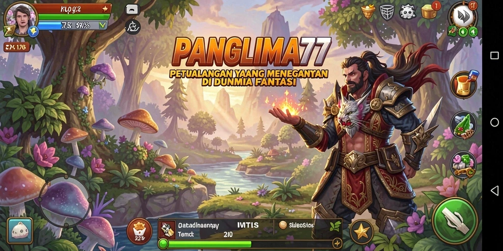 Screenshot PANGLIMA77 menampilkan pemain menjelajahi dunia petualangan yang indah.