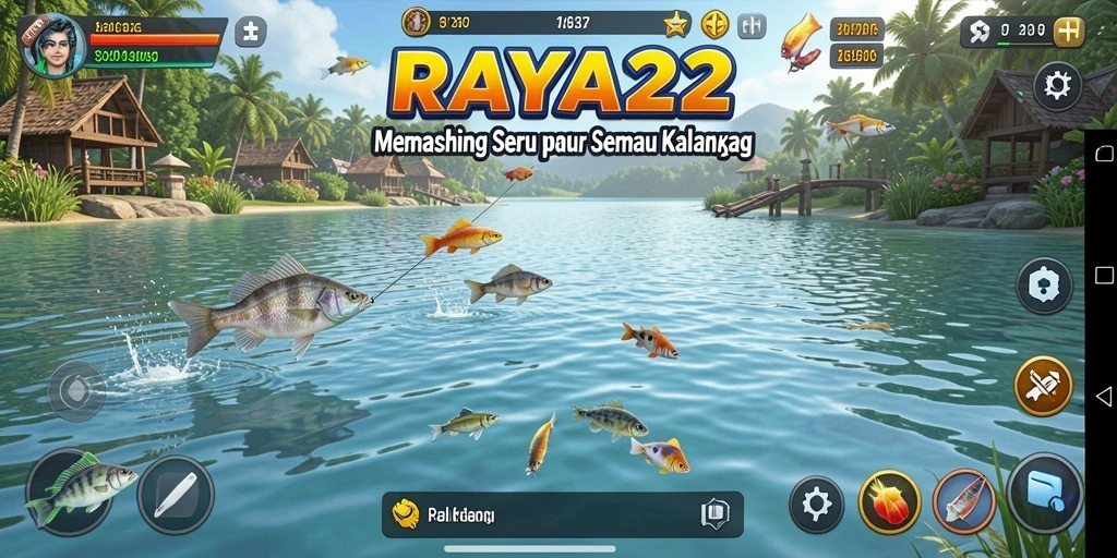 Gameplay RAYA22 menampilkan pengalaman memancing yang mengasyikkan.